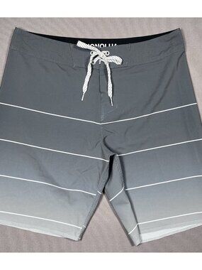 Honolua Hawaii Surf Co Gray Striped Board Shorts Swim Trunks - Men Size 30